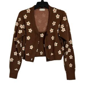 ALTAR'D STATE NWOT Brown Floral Cropped Sweater Set M